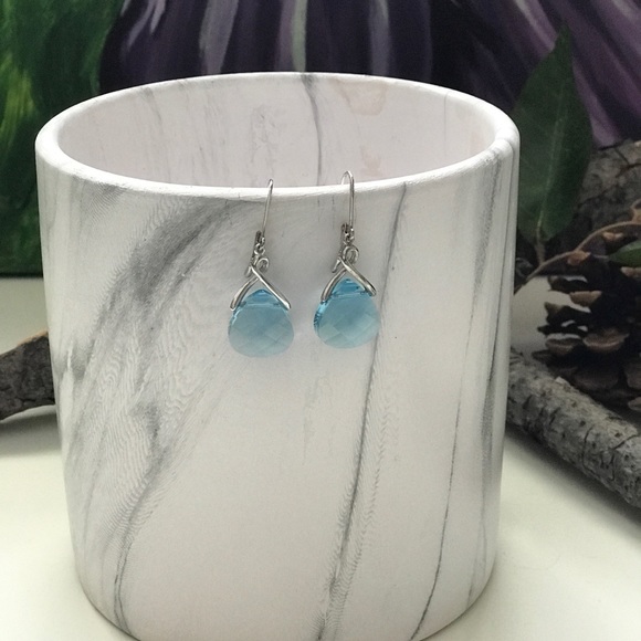 Sterling Silver Blue Crystal Teardrop earrings - Picture 3 of 5